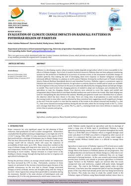 Evaluation of Climate Change Impacts on Rainfall Patterns in Pothohar Region of Pakistan