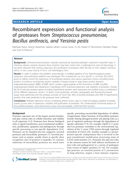 Recombinant Expression and Functional Analysis of Proteases from Streptococcus Pneumoniae, Bacillus Anthracis, and Yersinia Pestis