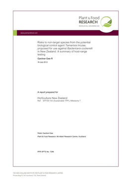 Risks to Non-Target Species from the Potential Biological Control Agent Tamarixia Triozae, Proposed for Use Against Bactericera