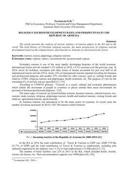 Tovmasyan G.R. Phd in Economics, Professor, Tourism and Crisis