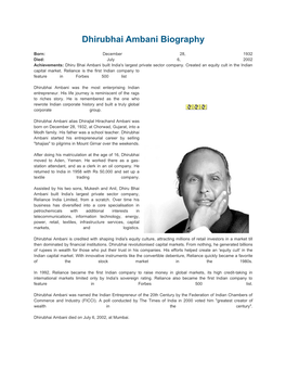 Dhirubhai Ambani Biography