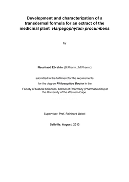 Development and Characterization of a Transdermal Formula for an Extract of the Medicinal Plant Harpagophytum Procumbens