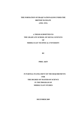 The Formation of Iraqi Nationalism Under the British Mandate (1920- 1932)