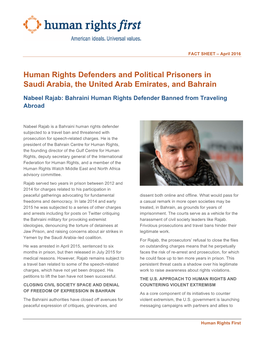 Human Rights Defenders and Political Prisoners in Saudi Arabia, the United Arab Emirates, and Bahrain