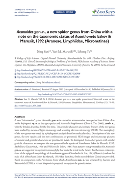 Acanoides Gen. N., a New Spider Genus from China with a Note on the Taxonomic Status of Acanthoneta Eskov & Marusik, 1992 (Araneae, Linyphiidae, Micronetinae)