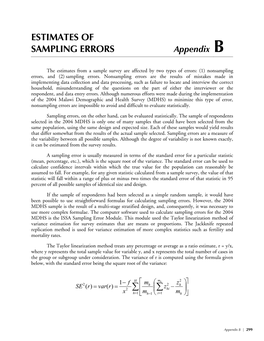 ESTIMATES of SAMPLING ERRORS Appendix B