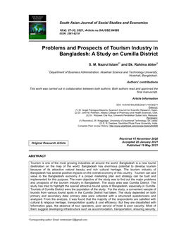 Problems and Prospects of Tourism Industry in Bangladesh: a Study on Cumilla District