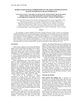 Habitat Influences Composition of Volatile Constituents in Allium Victorialis Var. Platyphyllum