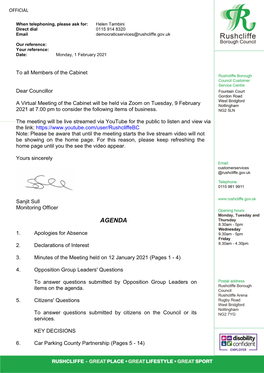 (Public Pack)Agenda Document for Cabinet, 09/02/2021 19:00