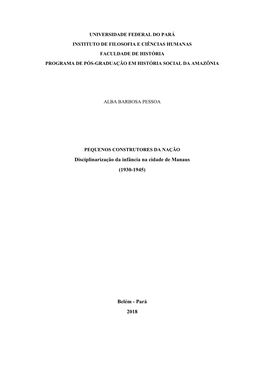 Disciplinarização Da Infância Na Cidade De Manaus (1930-1945)