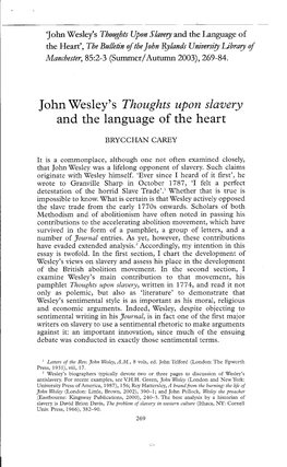 John Wesley's Thoughts Upon Slavery