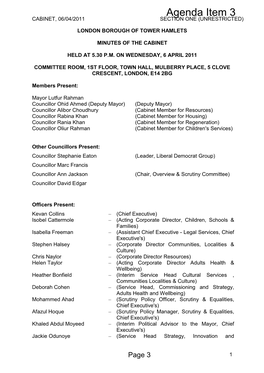 Agenda Item 3 CABINET, 06/04/2011 SECTION ONE (UNRESTRICTED)