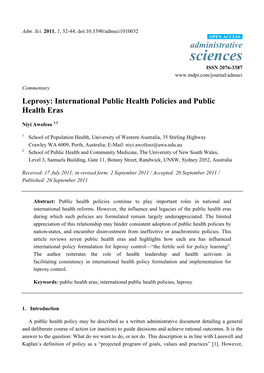 Leprosy: International Public Health Policies and Public Health Eras