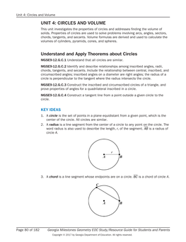 UNIT 4: CIRCLES and VOLUME Understand and Apply Theorems