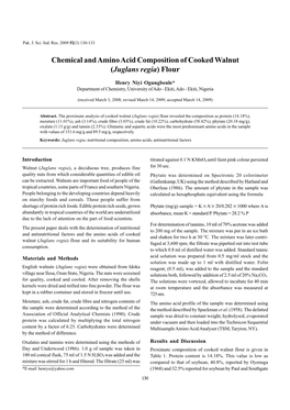 Chemical and Amino Acid Composition of Cooked Walnut (Juglans Regia) Flour