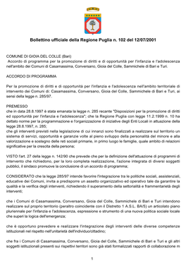 Bollettino Ufficiale Della Regione Puglia N. 102 Del 12/07/2001