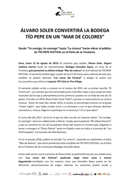 Álvaro Soler Convertirá La Bodega Tío Pepe En Un “Mar De Colores”