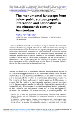 The Monumental Landscape from Below: Public Statues, Popular Interaction and Nationalism in Late Nineteenth-Century Amsterdam