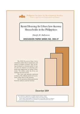 Rental Housing for Urban Low-Income Households in the Philippines