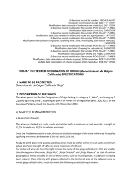 (Denominación De Origen Calificada) SPECIFICATIONS