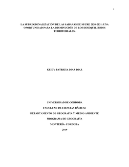 La Subregionalización De Las Sabanas De Sucre 2020-2031: Una Oportunidad Para La Disminución De Los Desequilibrios Territoriales