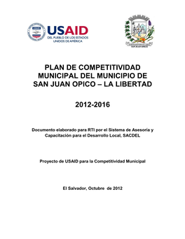 Plan De Competitividad Municipal Del Municipio De San Juan Opico – La Libertad