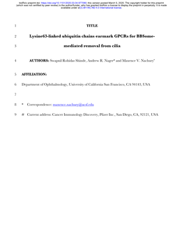 Lysine63-Linked Ubiquitin Chains Earmark Gpcrs for Bbsome