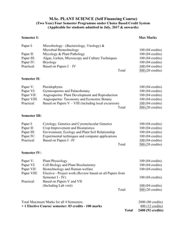 M.Sc. PLANT SCIENCE (Self Financing Course)