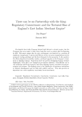 There Can Be No Partnership with the King: Regulatory Commitment and the Tortured Rise of England's East Indian Merchant Empire∗