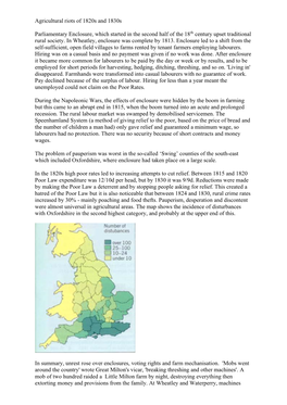 Agricultural Riots of 1820S and 1830S Parliamentary Enclosure, Which