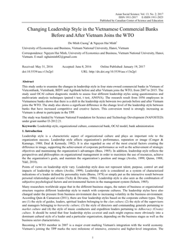 Changing Leadership Style in the Vietnamese Commercial Banks Before and After Vietnam Joins the WTO