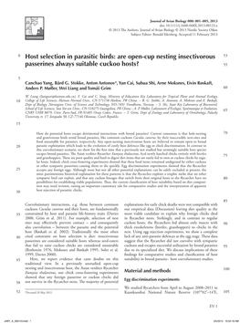 Host Selection in Parasitic Birds: Are Open-Cup Nesting Insectivorous 53 Passerines Always Suitable Cuckoo Hosts? 55
