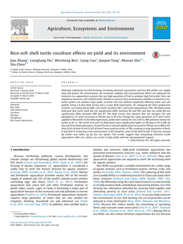 Rice-Soft Shell Turtle Coculture Effects on Yield and Its Environment