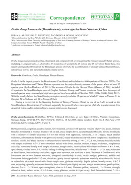 Draba Dongchuanensis (Brassicaceae), a New Species from Yunnan, China