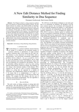 A New Edit Distance Method for Finding Similarity in Dna Sequence Patsaraporn Somboonsak, Mud-Armeen Munlin