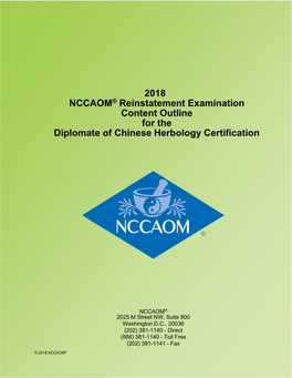 2018 NCCAOM® Reinstatement Examination Content Outline for The