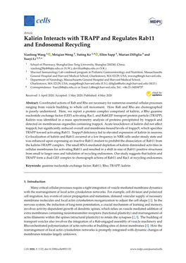 Kalirin Interacts with TRAPP and Regulates Rab11 and Endosomal Recycling