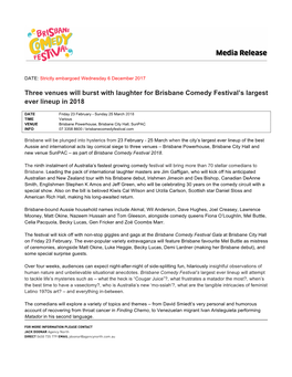 Three Venues Will Burst with Laughter for Brisbane Comedy Festival's