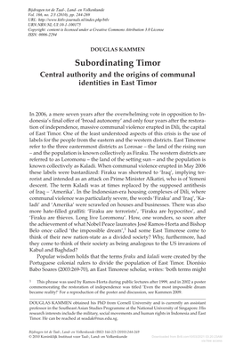 Subordinating Timor Central Authority and the Origins of Communal Identities in East Timor