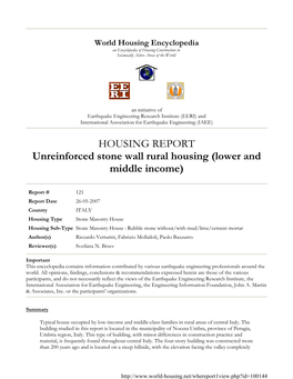 HOUSING REPORT Unreinforced Stone Wall Rural Housing (Lower and Middle Income)