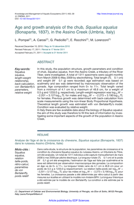 Age and Growth Analysis of the Chub, Squalius Squalus \(Bonaparte, 1837