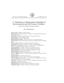 11Th Workshop on Mathematical Modelling of Environmental and Life Sciences Problems October 12-16, 2016, Constanta, Romania