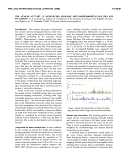 THE ANNUAL ACTIVITY of METEORITES, SPORADIC METEORITE-DROPPING BOLIDES and ITS GROUPS. N. A. Konovalova. Institute of Astrophys