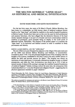 The Melton Mowbray "Leper Head": an Historical and Medical Investigation