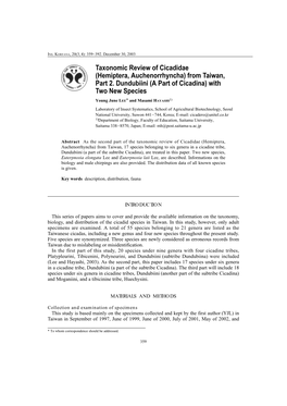 Taxonomic Review of Cicadidae (Hemiptera, Auchenorrhyncha) from Taiwan, Part 2