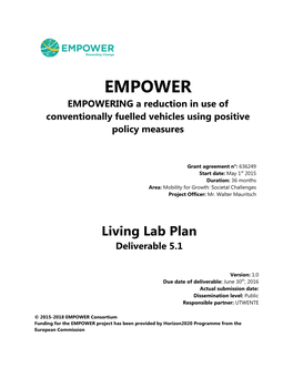 EMPOWER D5.1 Living Lab Plan Page 2 of 63 Incentives for Using New Mobility Services