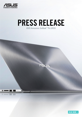 PRESS RELEASE ASUS Announces Zenbook™ Pro UX501