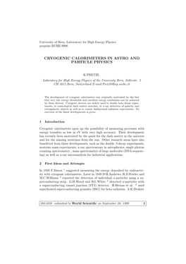 Cryogenic Calorimeters in Astro and Particle Physics