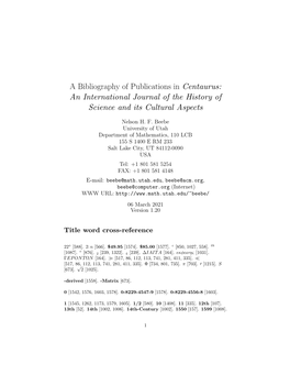 A Bibliography of Publications in Centaurus: an International Journal of the History of Science and Its Cultural Aspects