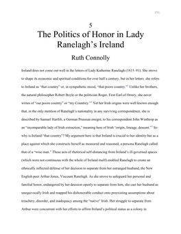 The Politics of Honor in Lady Ranelagh's Ireland